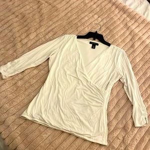 Women 3/4 Sleeve Cotton/Spandex Crossover V Neck Top.